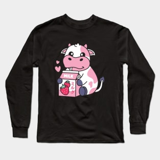 Strawberry Milk Milkshake Cow Long Sleeve T-Shirt